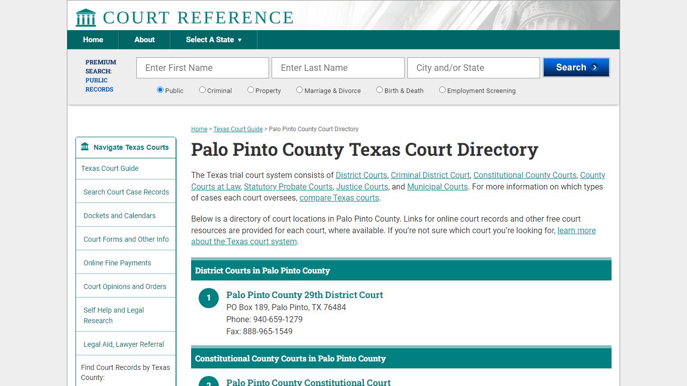 Palo Pinto County Texas Court Directory | CourtReference.com